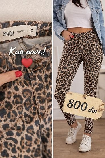 Janina denim pantalone sa animal printom (leopard) - Veličina: 36