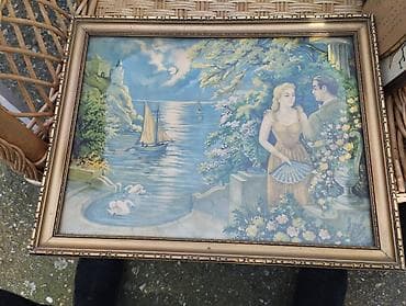 Uramljena umjetnička reprodukcija – romantična scena na obali -