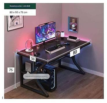 Kids' furniture: Gaming radni sto – sezamovo siva ploča + crni okvir Dimenzije: 80 × — 1