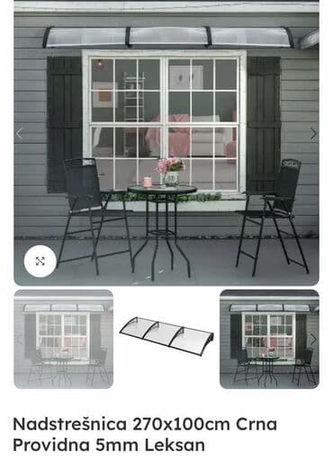 Suncobrani, tende i paviljoni: Cena 19200 din Nadstrešnica 270x100cm Crna Providna 5mm Leksan PVC — 1