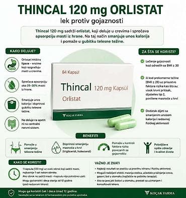 magneti za mršavljenje: Thincal 120 mg Orlistat – lek protiv gojaznosti Opis: - Sadrži — 1