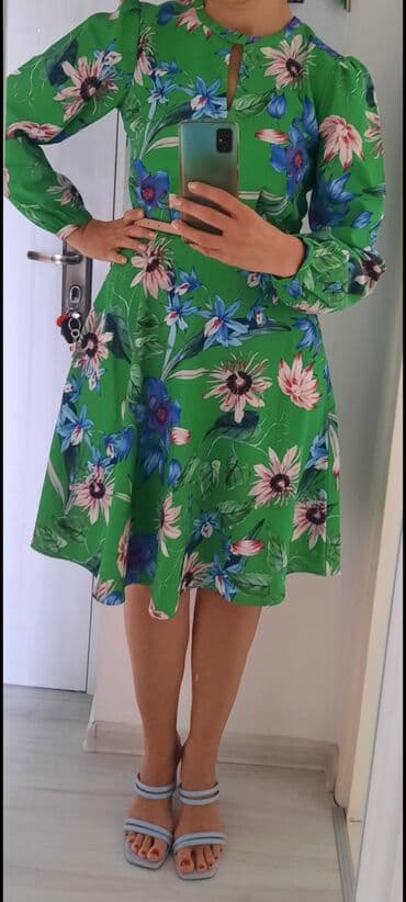 c a haljine 2022: H&M M (EU 38), color - Green, Evening, Long sleeves — 5