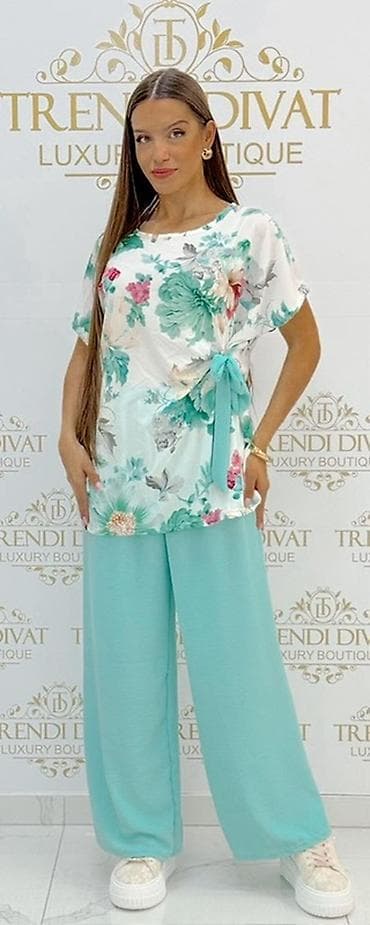 bluza xl: 💫Damski komplet – lagane letnje pantalone i bluzа sa cvetnim printom i — 2