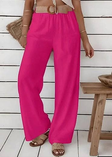 kozne farmerke: Ženske široke letnje pantalone sa pojasom - Model: ravne, široke — 1