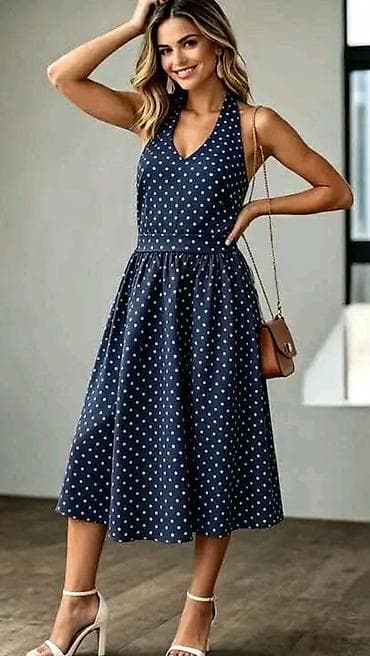 Haljina na tufne midi dužina. - Struk naglašen pojasom A kroja sa na lalafo.rs Haljina na tufne midi dužina. - Struk naglašen pojasom A kroja sa