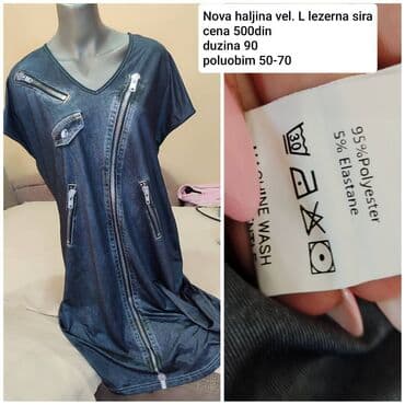 Haljina ležernog kroja, izgled tamnog džinsa sa printom rajsferšlusa i