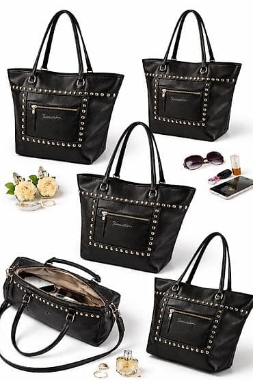 tiffany torbe cena: Crna ženska tote torba sa nitnama - Materijal: veštačka koža glatke — 1