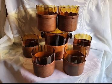 stona brusilica: Servis,rucni rad, duvano staklo,koza za zestoko pice iz 60,70ih.god — 5