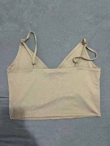 crop top h m: AMISU top na bretele – veličina L - Boja: bež/nude - Kroj: kratki top — 3