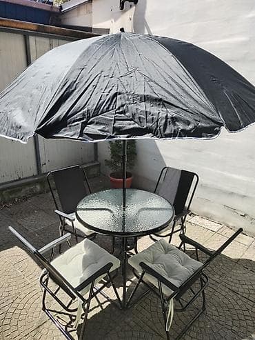 lounge stolice: Baštenski set – sto, 4 stolice i suncobran - Okrugli sto sa — 2