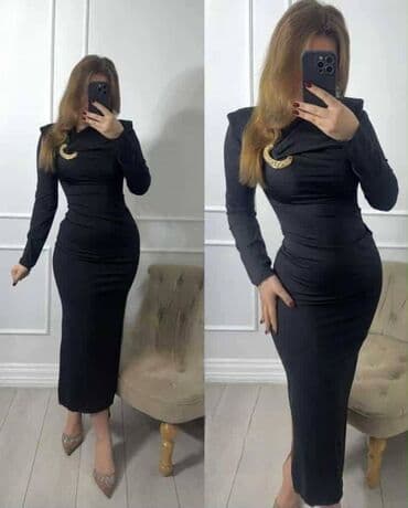 Blazers: Elegantna ženska haljina – midi dužina, pripijeni kroj - Boja: crna - — 2