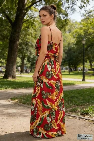 Donji delovi trenerke: Duga letnja haljina sa tropskim printom – Emi Moda, Made in Italy - — 4