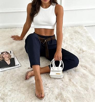 torbica sa biserima: ✅Ženske ležerne pantalone sa elastičnim pojasom i kaišem ✅2400 din S — 7