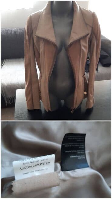 monkler jakna: Ženska kožna jakna – bež/taupe nijanse - Materijal: prirodna koža — 2