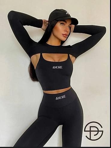 parfum de ma: Ženski sportski komplet “AMOR/AMORE” – top i helanke - Dvodijelni set — 4