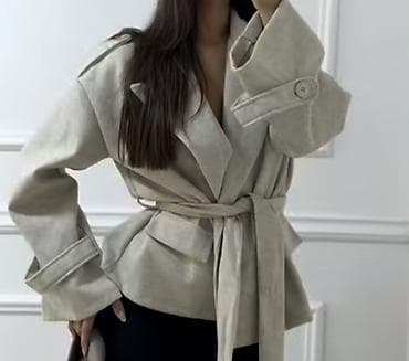 Ženski oversize sako/jakna sa pojasom - Materijal: mekan — 3