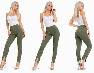 ccc haljine: Ženske uske pantalone – maslinasto zelene - Model: skinny, visok — 3