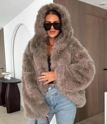 kaputi sa prirodnim krznom: Ženska teddy kaput/jakna sa krupnim plišanim flisom. Model do sredine — 11