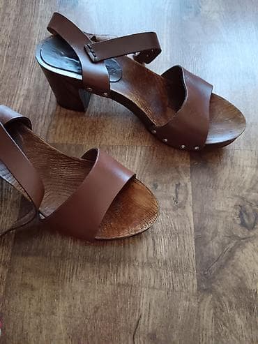 farmerke na tregere zenske: Esprit kožne sandale na drvenu platformu - Model: ženske sandale sa — 2