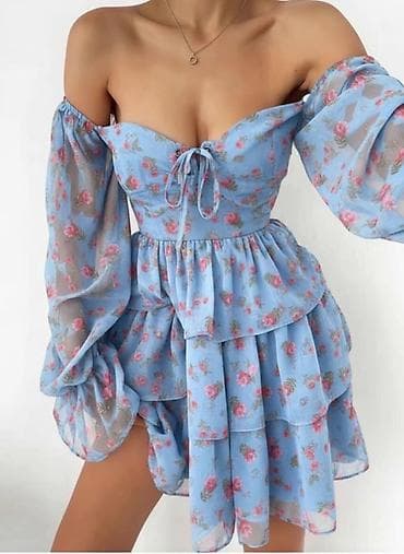 haljine polovne: Mini haljina s cvetnim printom - Model: kratka haljina sa volanima u — 1