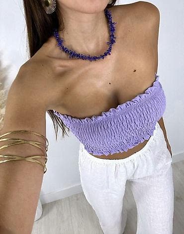 crop top pepco: Crop top bez bretela – nabrani (smocked) bandeau kroj. - Materijal — 2