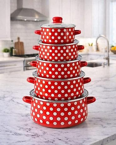 Emajlirane šerpe 4.800 din ✔ Set od 5 šerpi sa poklopcima ✔