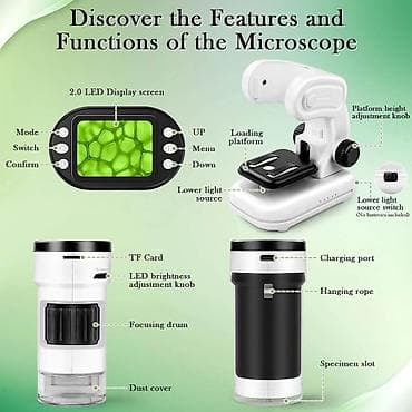 Dečije radionice i alati: 3-u-1 pametni LED mikroskop sa ekranom - Tri načina upotrebe: stoni — 5