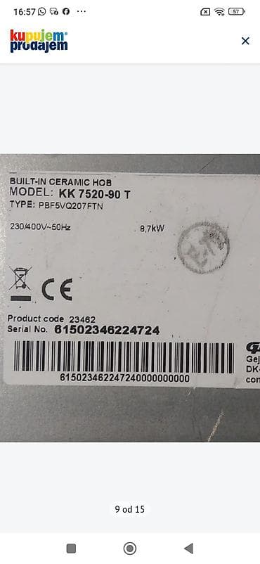 mini frizideri polovni: Ugradna staklokeramička ploča za kuvanje Gorenje Model: KK 7520-90 T — 3