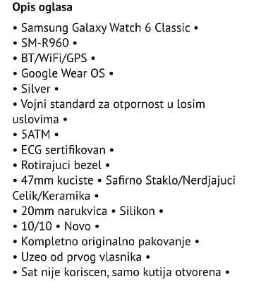 obuca ruma: Samsung Galaxy Watch6 Classic (SM‑R960) – Silver - Wear OS by Google — 2