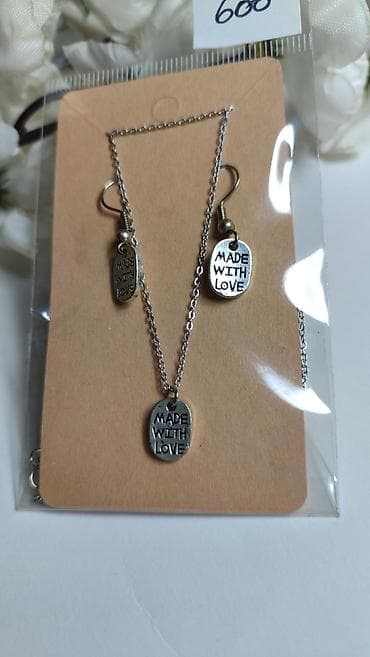 stikle sa platformom: Set nakita – lančić i minđuše, srebrne boje. - Privjesci ovalnog — 3