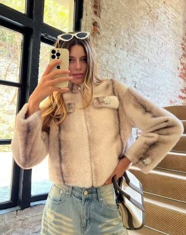 vuneni kaputi beograd: One size, Sa postavom, Veštačko krzno, bоја - Šareno — 2