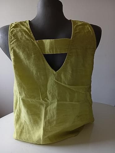 lanene tunike: Ženska letnja bluza/majica bez rukava u limeta-zelenoj boji. - — 2