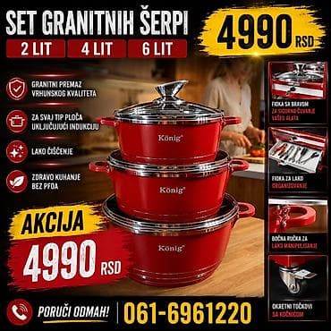 jysk ogledala za zid: Set granitnih šerpi König – 3 komada: 2 L, 4 L i 6 L. - Granitni — 1