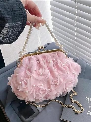 Elegantna večernja torbica – ružičasta - Dizajn: raskošni 3D cvetovi
