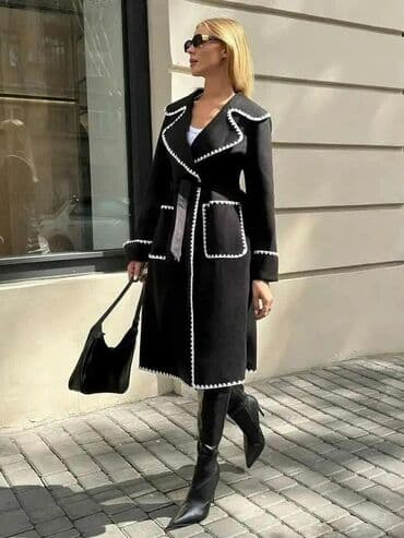 monkler jakne: 🔥Elegantni crni kaput sa kontrastnim belim obrubom Cena: 5700 din — 2