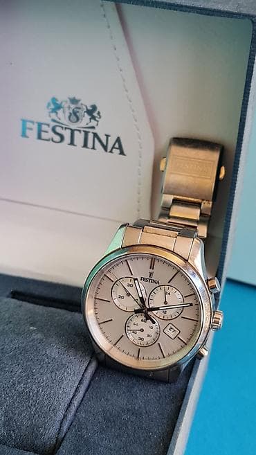 Ručni satovi: Festina muški hronograf sat – čelična narukvica, krem brojčanik - — 8