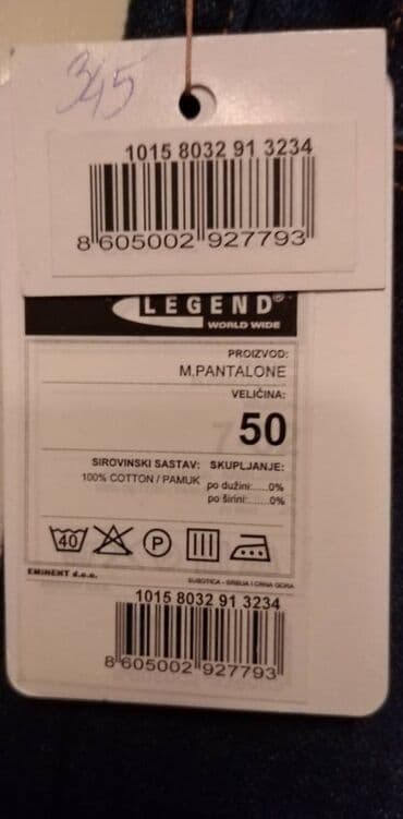 Men's Clothing: Muske farmerke Legend teget br.50,vel.32x34,ukupna duzina 114 cm. obim — 3