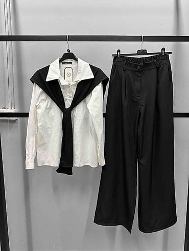 Ženska odeća: 💫Ženski komplet – bela košulja + crne široke pantalone
✅3300 din — 2