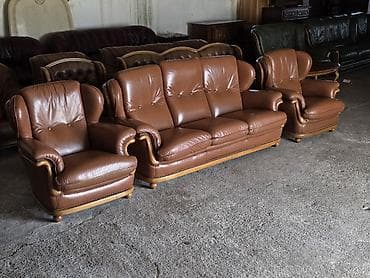 dvosed i dve fotelje: Kožna garnitura za dnevni boravak – set 1 - Sastav: trosed sa tri — 5