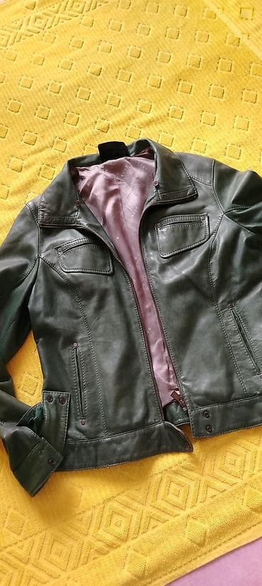 massimo dutti jakne: Zelena KOŽNA JAKNA, od prave kože, vel L/XL, odlično očuvana — 4