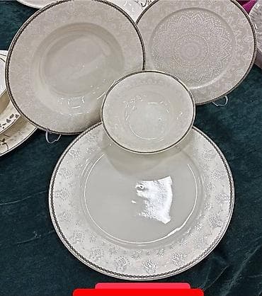veliki lonci za kuvanje: Set tanjira – 24 delova, elegantni porcelan/keramika u krem-beloj — 2