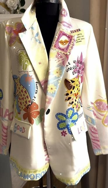 zeleni sakoi: Umetnički blejzer sa printom - Model: duži ženski blejzer sa — 3