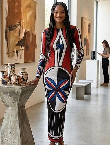 zara haljina s: Duga haljina sa umetničkim geometrijskim printom - Kroj: uska, duga — 1