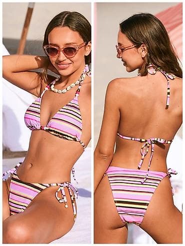 kander jakna: Ženski dvodelni kupaći kostim – prugasti - Model: trouglasti bikini — 1