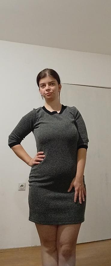 pandora prsten srce: Siva pletena haljina sa dugim rukavima, ravnog kroja, dužine iznad — 2