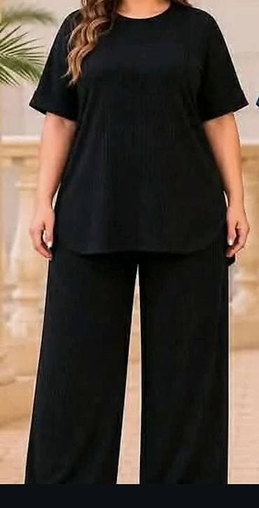 kombinezoni elegantni: Komplet u crnoj boji. Gornji deo: kratki rukavi, okrugli izrez — 1