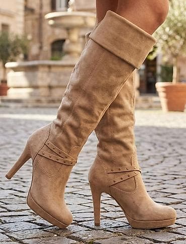 cizme balenciaga: Ženske čizme preko kolena sa visokom štiklom - Materijal: mekana eko — 1