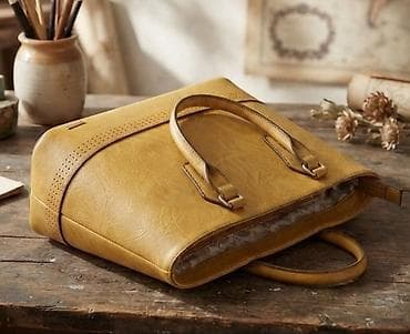 elegantne ženske cipele: Elegantna ženska torba za svaki dan – oker/boja senfa - Materijal — 1