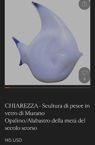 riba sa sijalicom: Murano riba Andjeo opal staklo Cesare Toso Venecija iz 70ih.god — 5