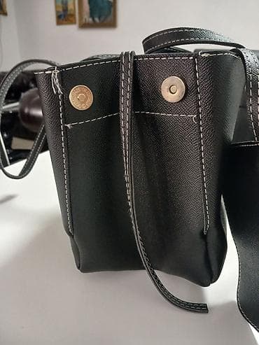 skeleton satovi: Crna ženska torba – shopper/tote model - Materijal: eko koža sa — 3